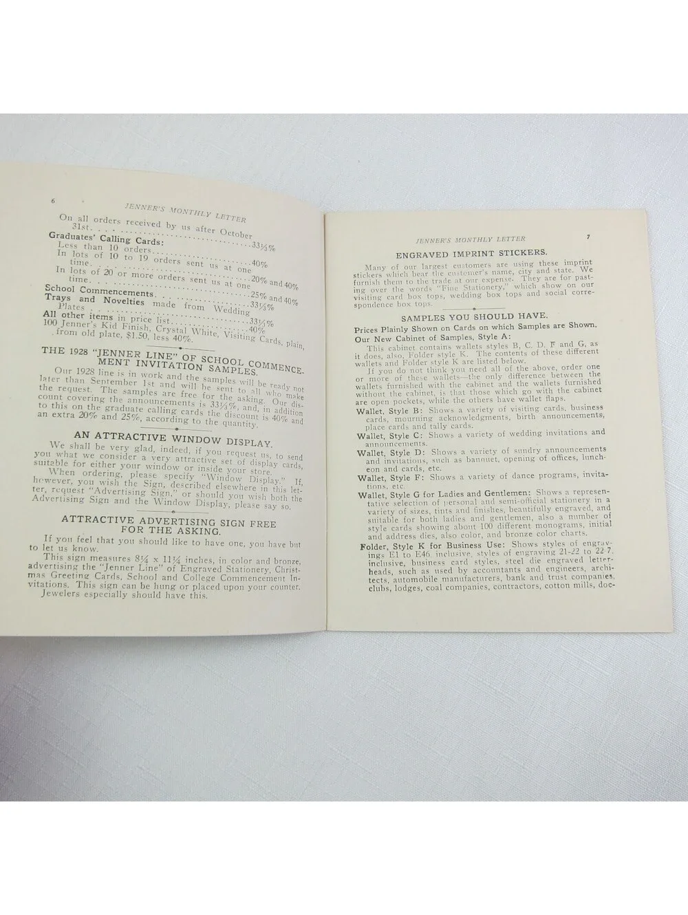 Jenner Co Steel & Copper Engraved Stationery Louisville KY Monthly Letter 1927